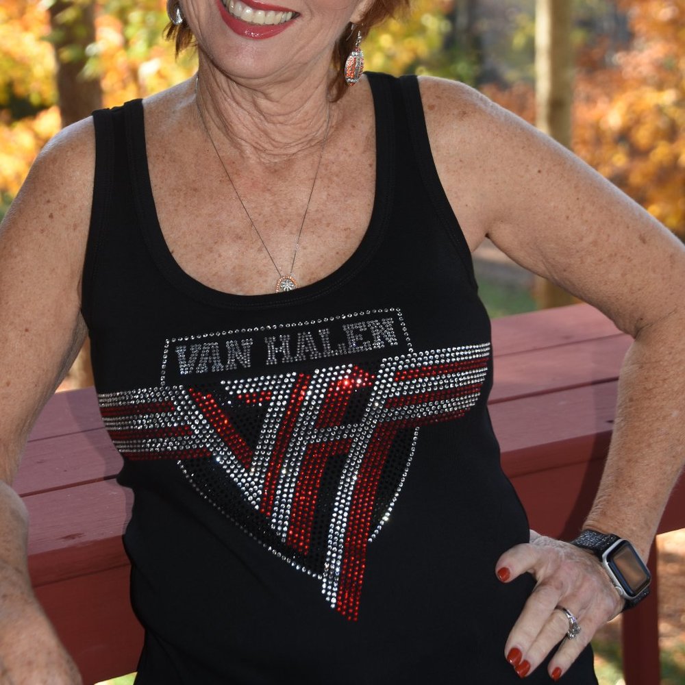 Van Halen rhinestone sleeveless shirt XS S  M L XL XXL 1X 2X,3X…